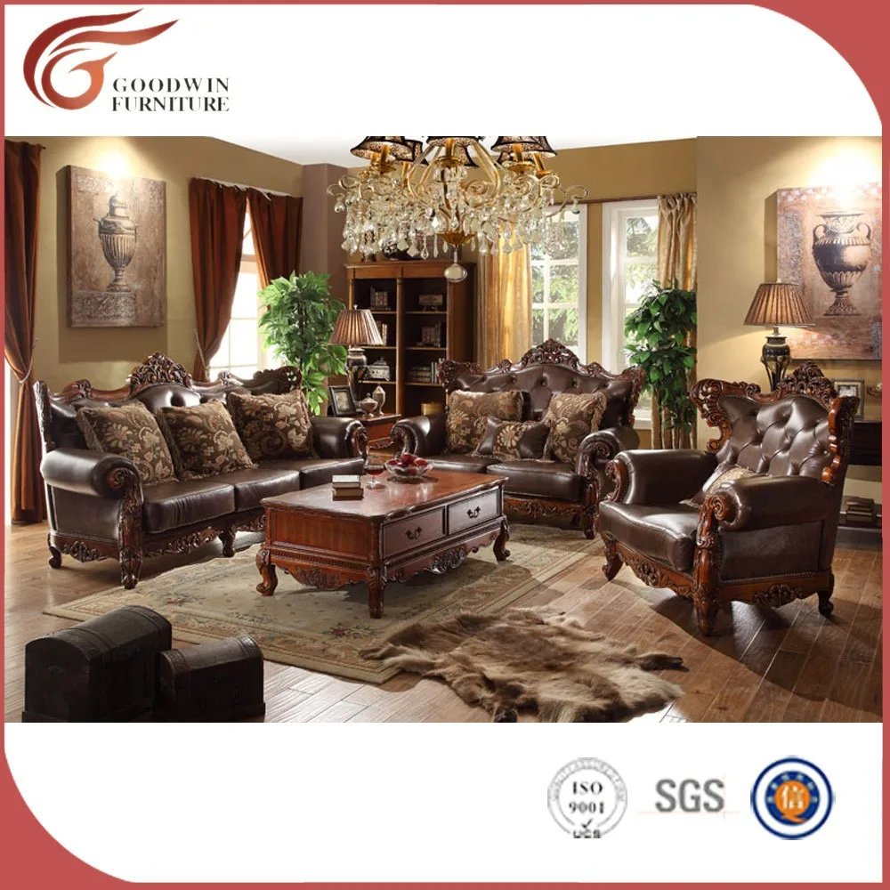 Woonkamer luxe dubai antieke set klassieke houten sofa meubelen ... Woonkamer houten