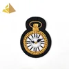 2019 Custom Top Class Hand Embroidery Metallic Wires Gold Round Pocket Watch Badges