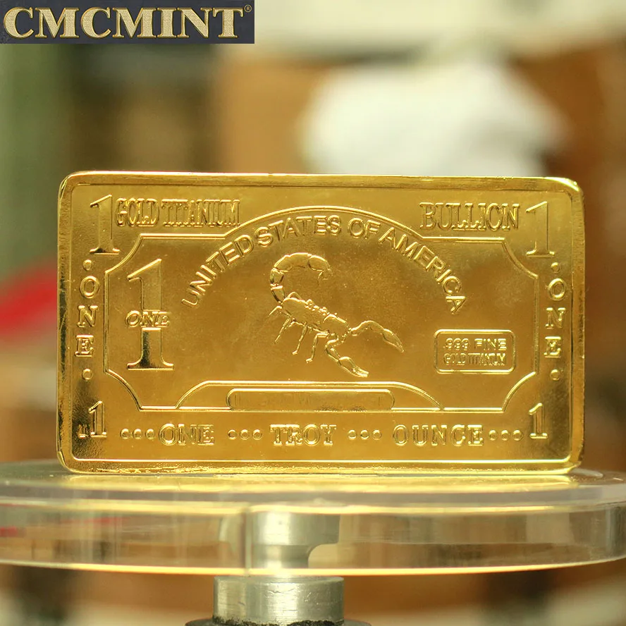 Titanium Ingot 24k Pure Gold Plated 1 Oz 999 Fine Titanium Scorpion