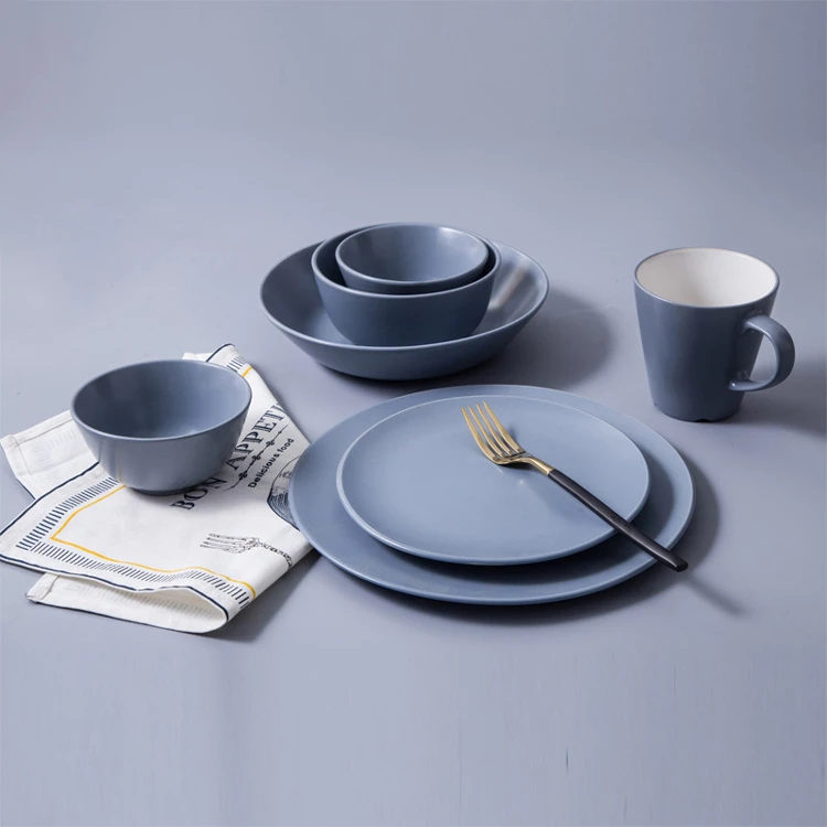 Home goods popular tableware customized matte blue pottery porcelain dinner set