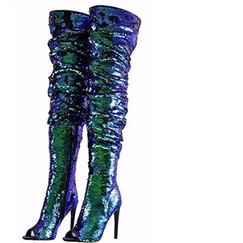 sequin thigh high boots