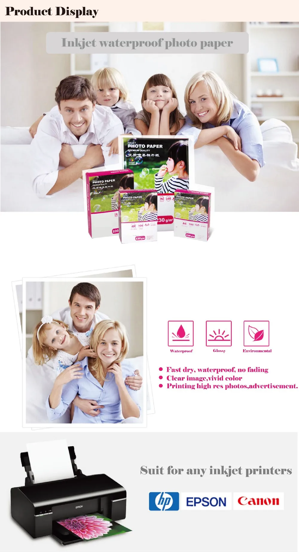 Professional inkjet glossy/matte cast coated/RC double sided high glossy inkjet photo paper
