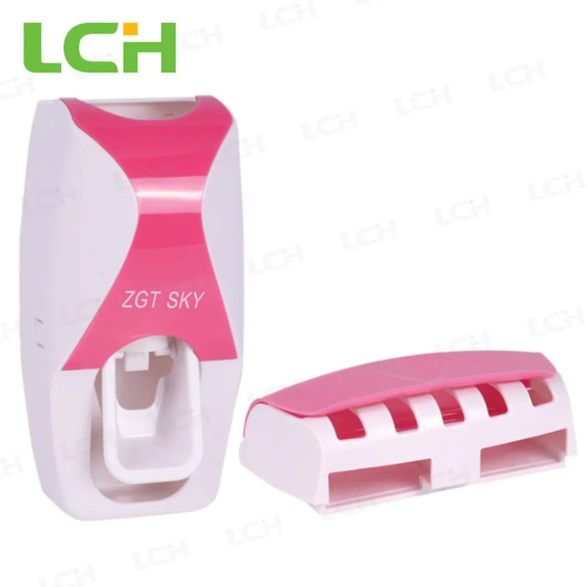 LC Home Wall Mounted Automatic Toothpaste Dispenser, Hands Free Toothpaste Squeezer Pumpr, Toothbrush Holder Organizer Set, Imported Bathroom Accessories Sets, Pink & White