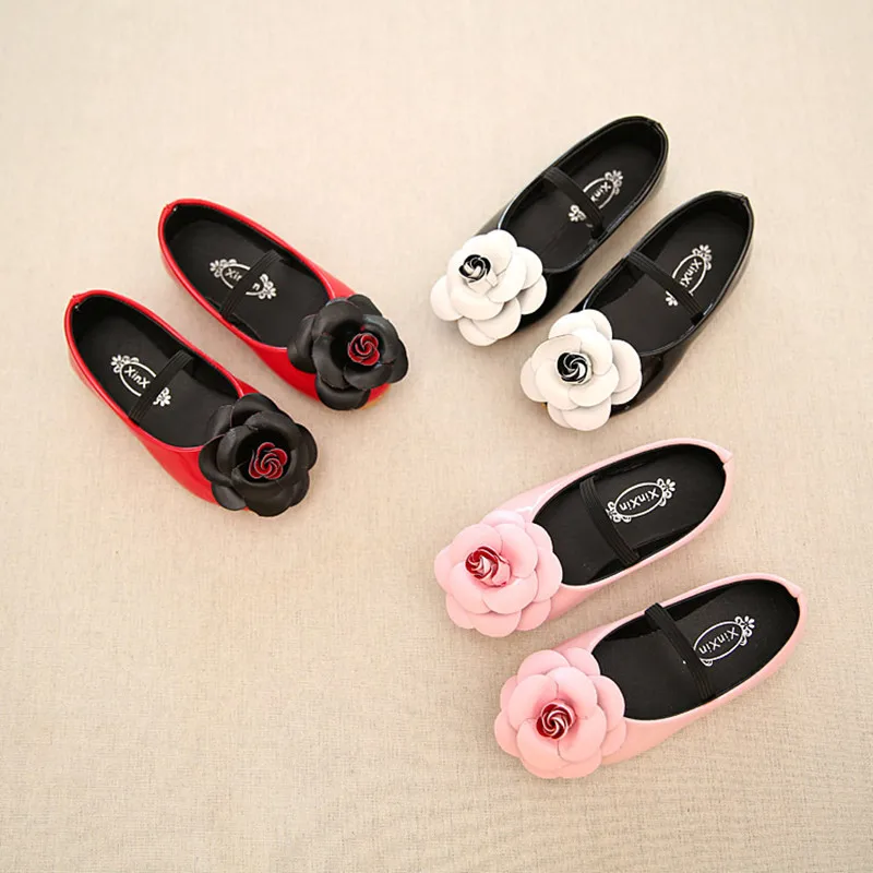 2016 Girls Single Shoes For Summer Autumn With kitten PU Leather Children Shoes flowers Euro Size