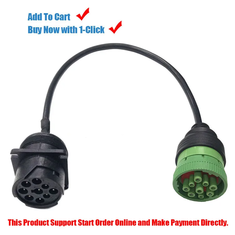 9 Pin J1939 Type 1 To Type 2 Black Male To Green Female Adapter Cable ...