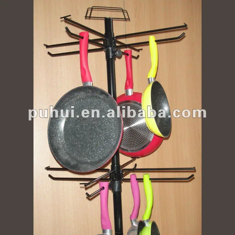 Floor Standing Revolving Metal Arm Hanging Frying Pan Display Rack