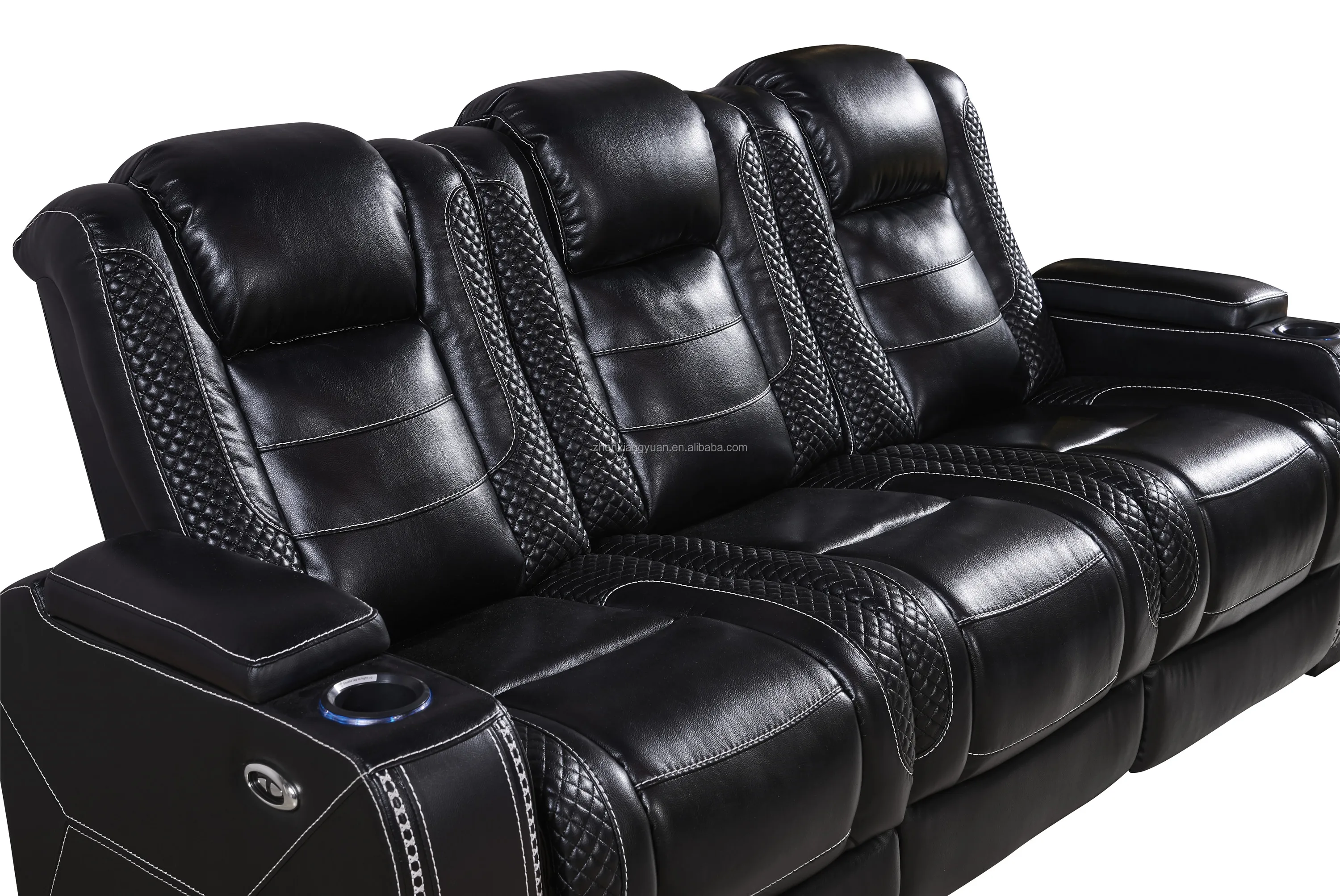 Newest Designs 3seater Black Leather Vip Home Theater Power Recliner With Storage Consoles