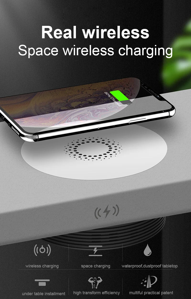 Fast Wireless Charger Qi Charging Furniture Desktop Hidden Embedded Table Pad Ultra Slim