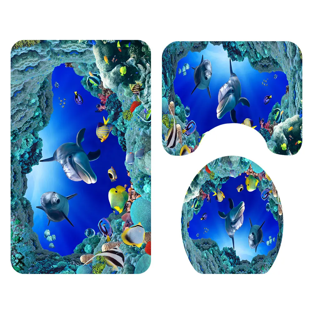 Amazon Anti Slip Bathroom Rug 4 Piece Set Custom print Shower curtain