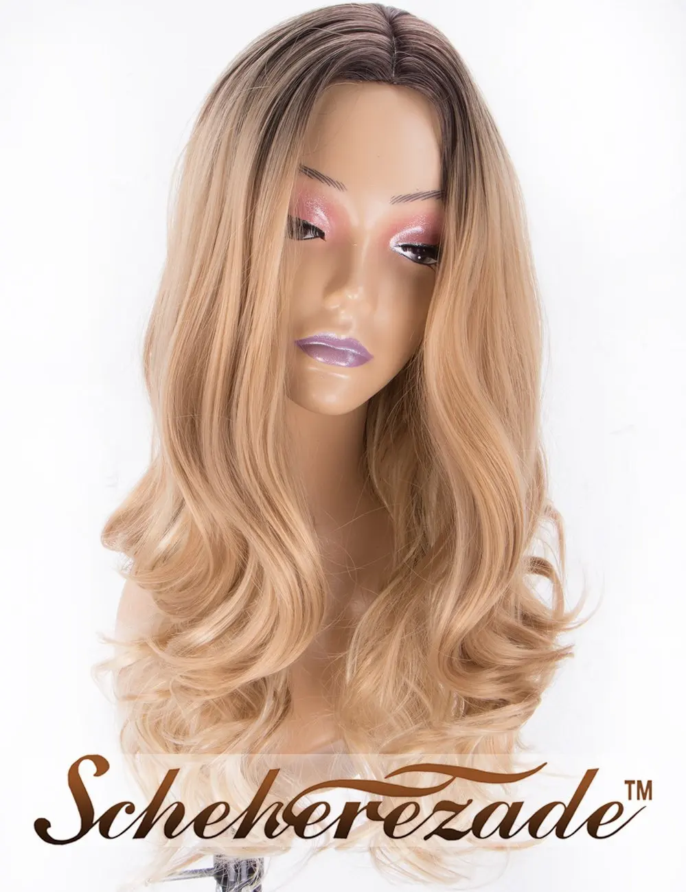 Ombre Blonde Wig With Dark Roots Medium Length Scheherezade 27 Honey Blonde Synthetic Wig Cheap Ombre Wigs For Women