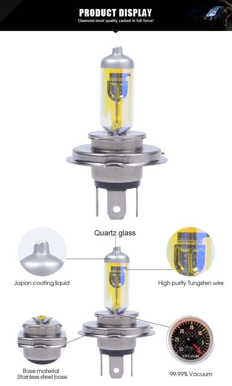 High Lumen Headlight Auto Lamp H3 H7 H1 12V H4 Halogen Bulb