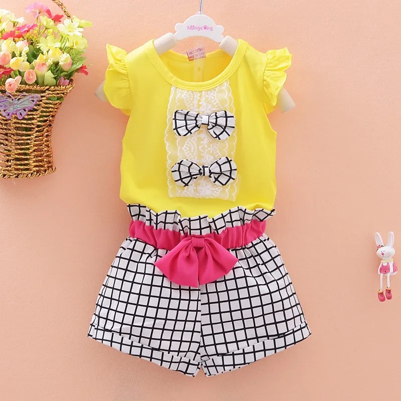 Fashion Girls Summer Suit Plaid Baby Clothes Set For Hot Chinese Girl ...