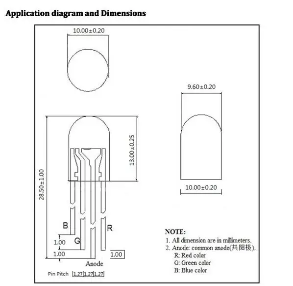 China Top Factory rgb led 10mm diffused Common Anode Light Emitting Diodes ( CE & RoHS