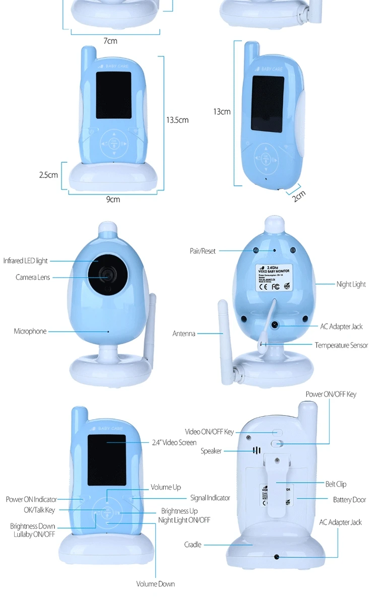 2.4 Inch 2.4G Wireless Baby Monitor Electronic Babysitter Nanny Security IP Camera Two-way Audio Night Vision Temperature