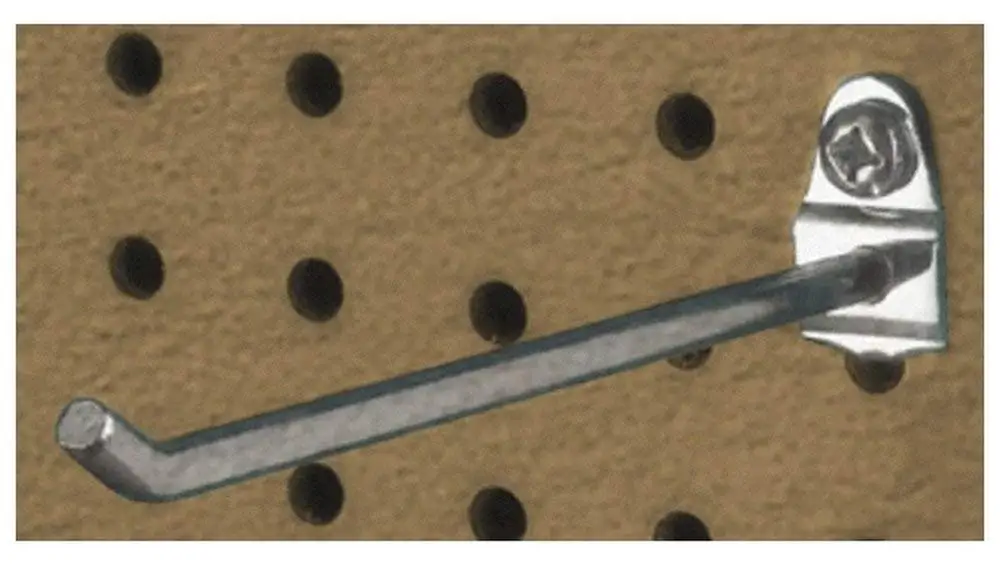 3/16" Diam, 2-1/2" Long, Single Angled End Pegboard Hood, 3-1/8" Projection, 30 Bend Angle, 1/2" Bend Length, Steel (10 Pack)