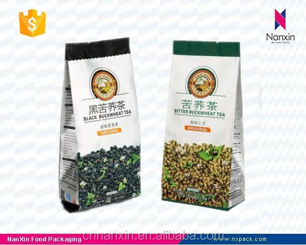 custom printed tea packaging quad sealed pouch