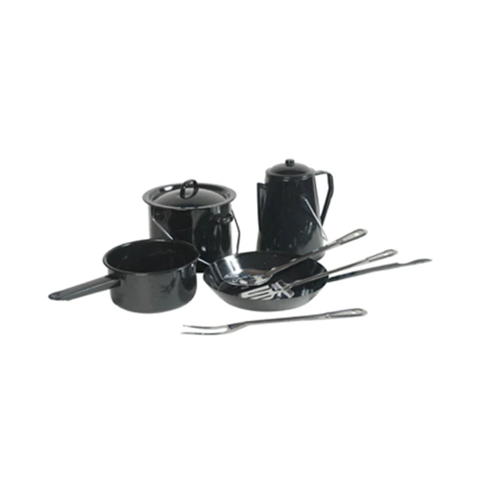 Black Color Enamel Camping Cookware Set With Stainless Steel Rim Buy