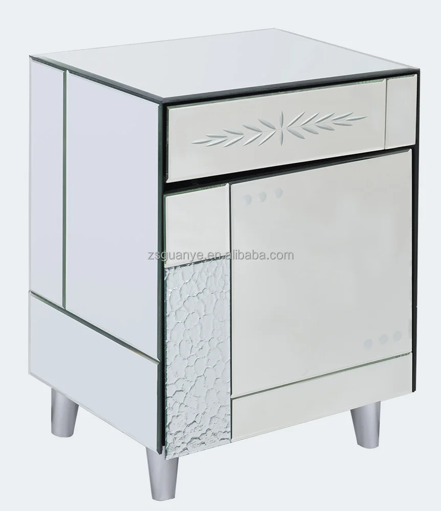 Hot koop modern design vierkante zilver gespiegeld night stand nachtkastje opbergkast borst