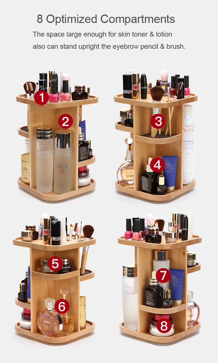 rotating bamboo cosmetic vanity organizer