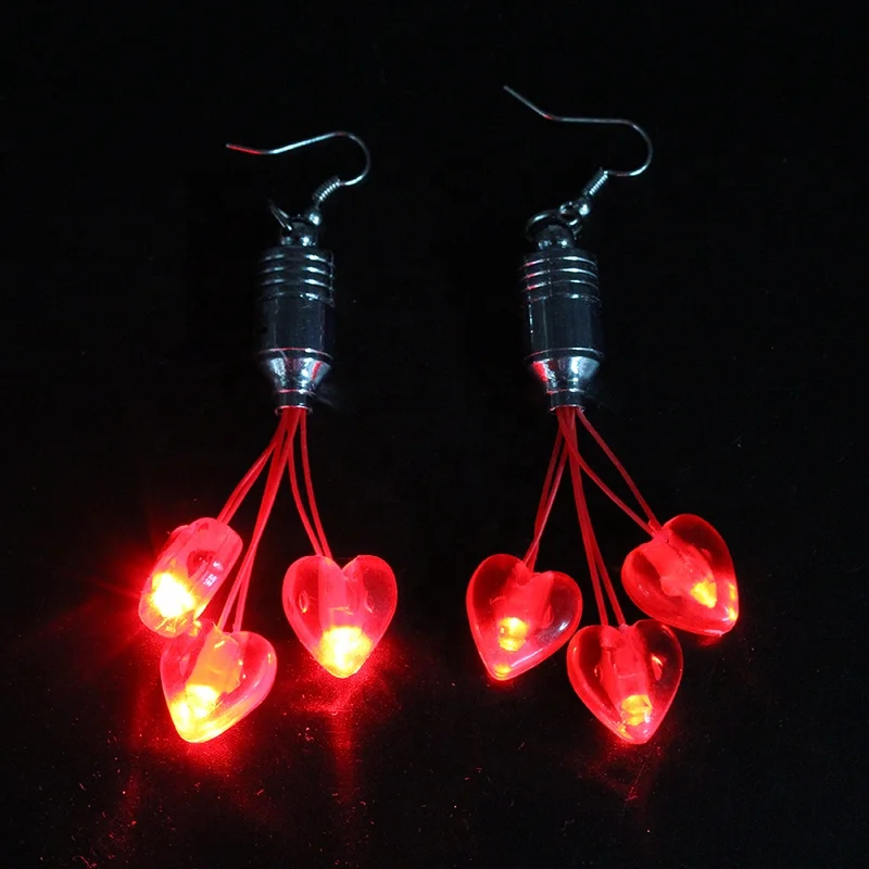 Valentines Day Party Decoration Red Heart Led Flashing Light Up Earrings