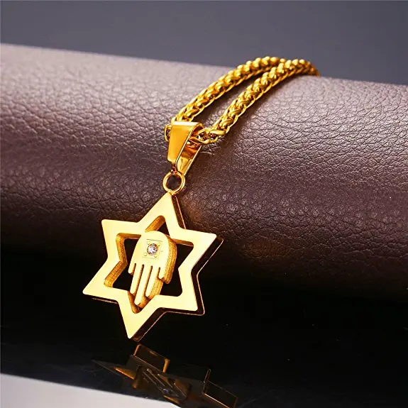 Jeroot Men Women Lucky Hamsa Hand & Star of David Pendant Necklace