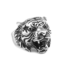 Exag&eacute;r&eacute; dominateur Anneau de t&ecirc;te de tigre homme hipster animal classique vintage bague