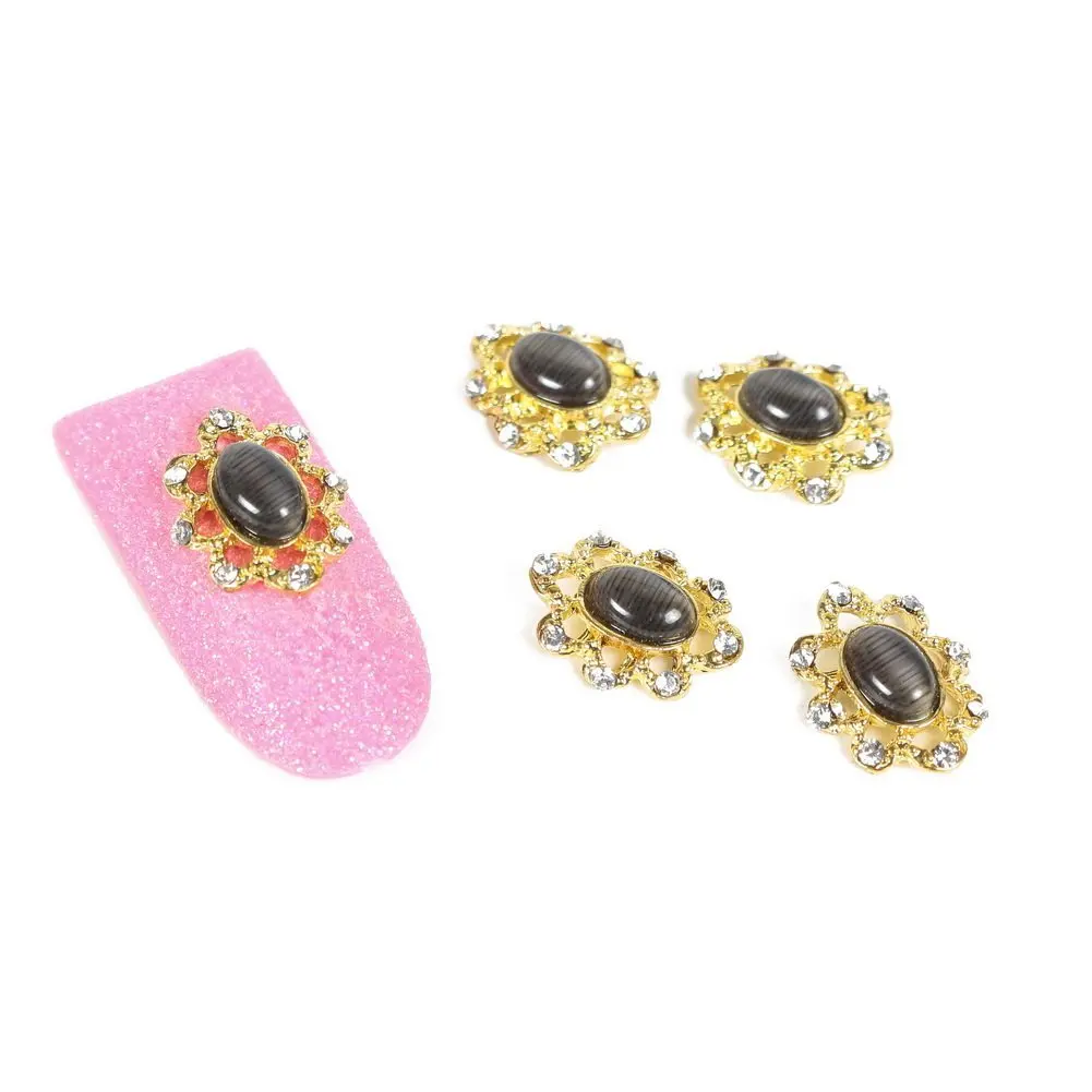 So Beauty Fashion Stunning Glitter Gold Bead Cap with Black Cat's Eye Nail Art DIY Decorations - 10 Pcs