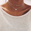 China Wholesale Zinc Alloy Heart Double Layered Metal Chain Chocker Short Necklace 2019