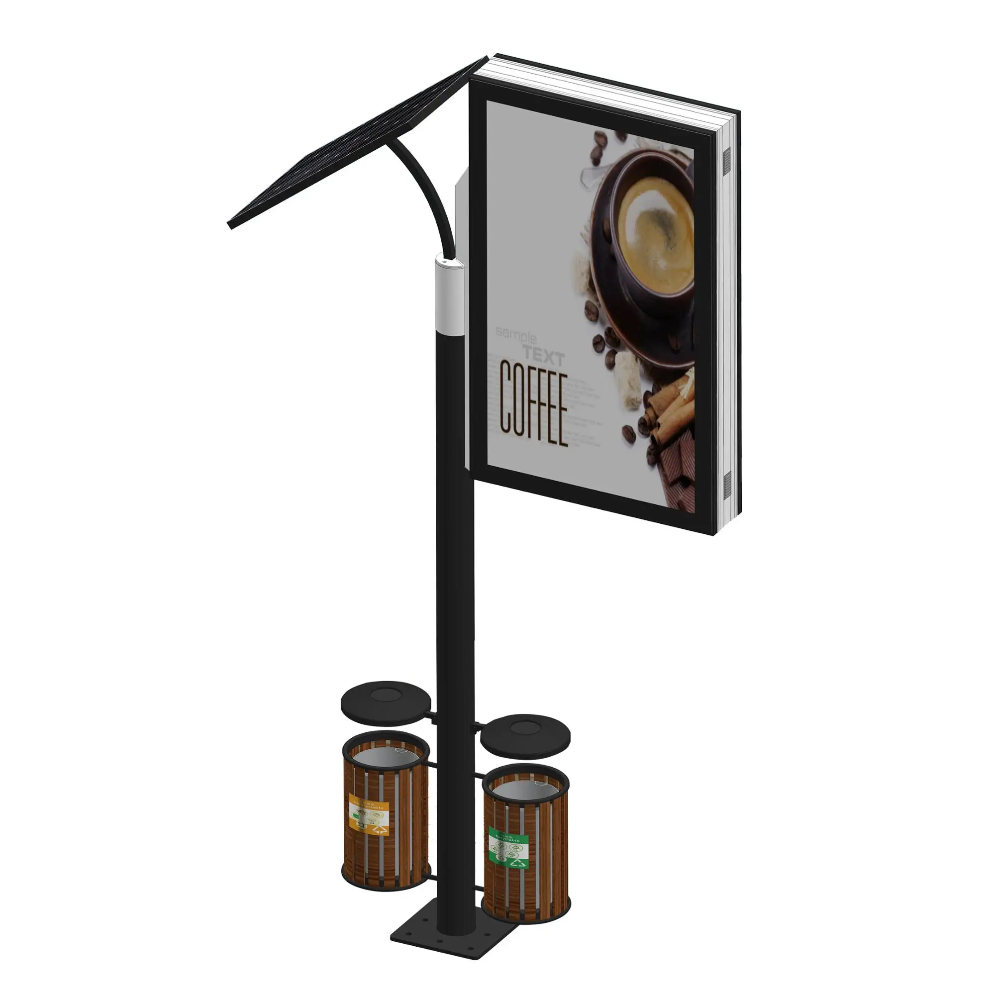 Outdoor solar power lamp light box with trash bin