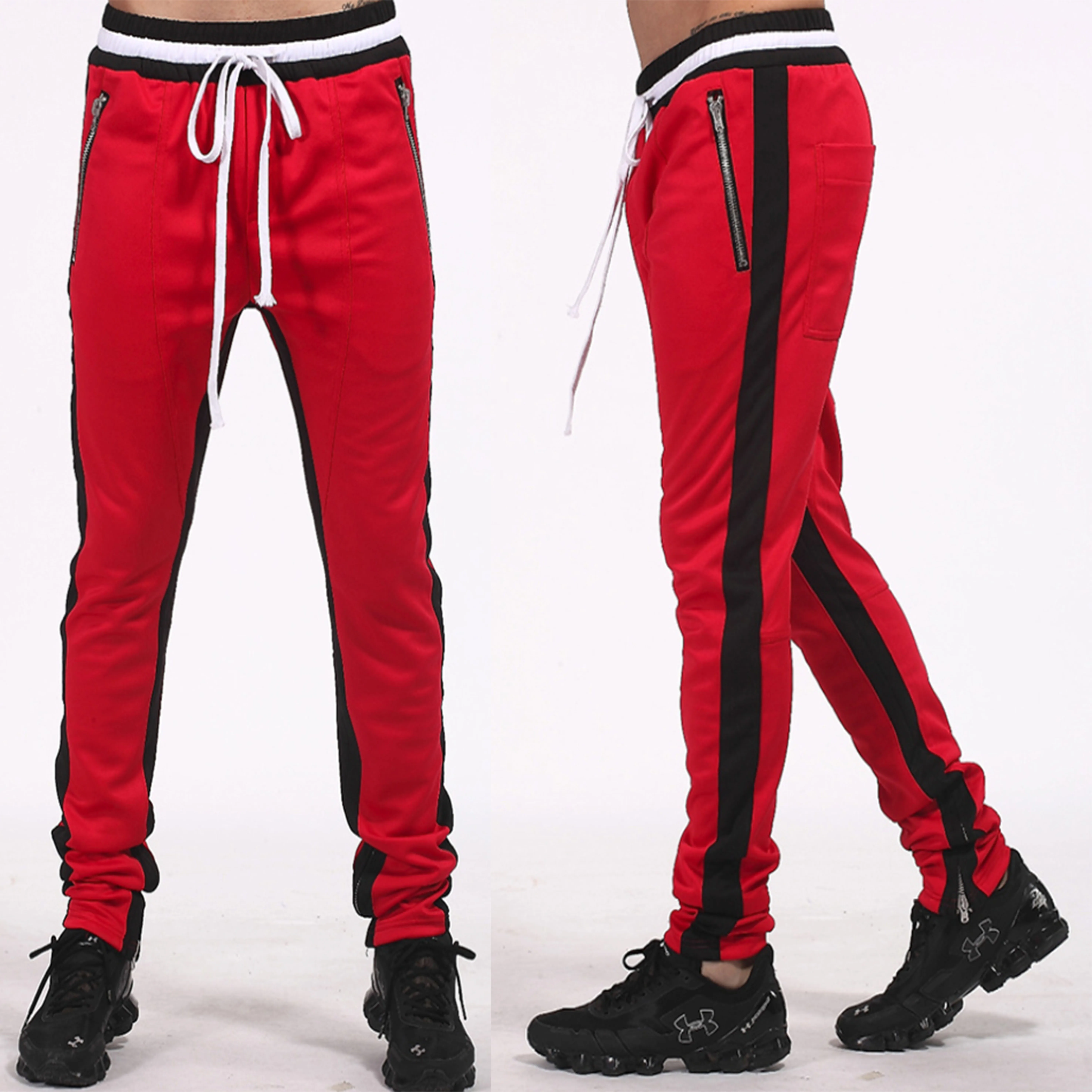 wholesale custom logo mens plain basketball track pants double stripe slim fit fitness sport jogger with zipped ankle sweat pant, View mens track wholesale custom logo mens plain basketball track pants double stripe slim fit fitness sport jogger with zipped ankle sweat pant, View mens track