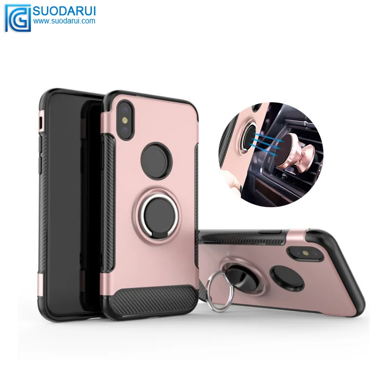 Anti-drop rotating ring bracket Car Magnetic Case for iPhone 360 protective Back carbon fiber cover
