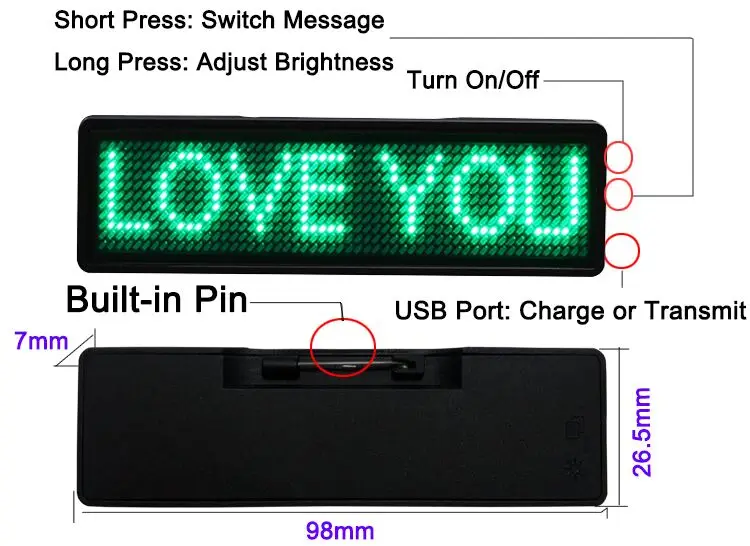 S1155 Programmable Scrolling LED Nam Tags for Staff Waters Driver Hotel