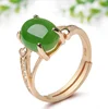 Adjustable 925 sterling silver Green jasper Ring Prong Setting zircon rose gold plating