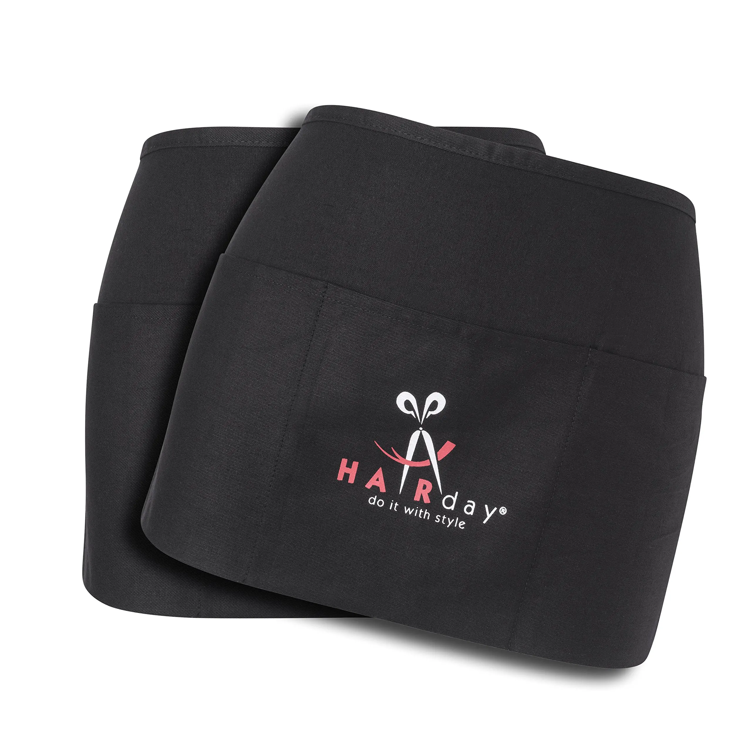 HairDay Care Professional Waist Apron - 100% Cotton Waist Apron for Women & Men - Machine Washable Hair Stylist Apron/Chef Apron with 3 Pockets, Adjustable Waist Tie - 24” x 8”, Universal Fit - Black