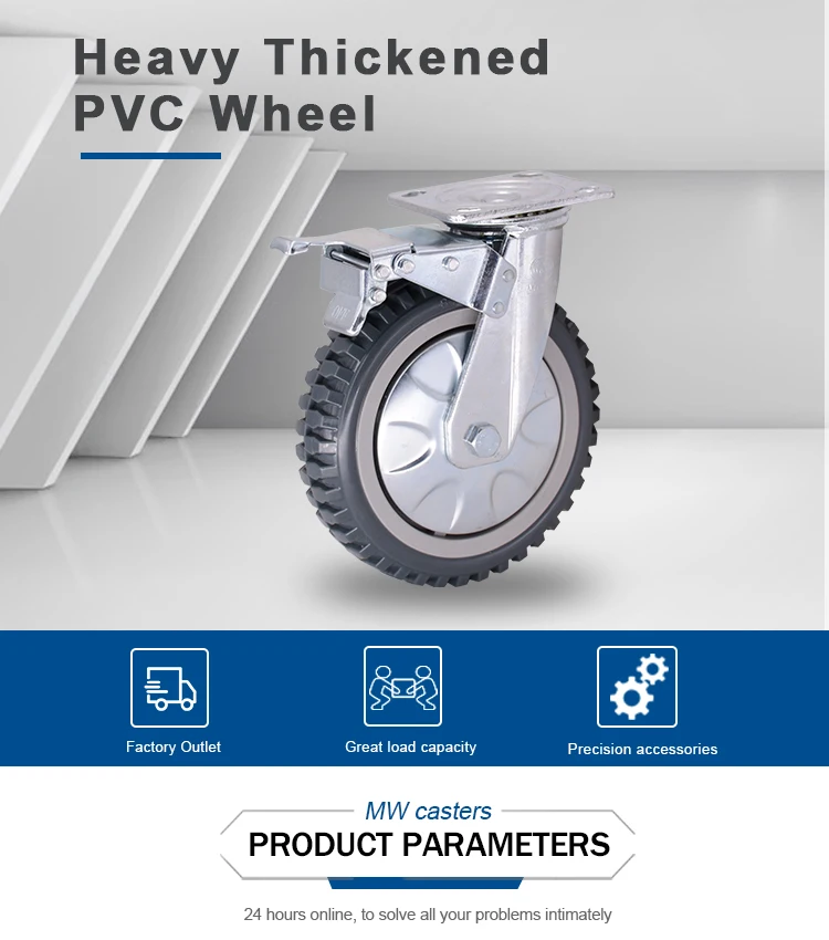 8 Inch Pvc Wheel Removable Plate Type Heavy Duty Industrial Caster With
