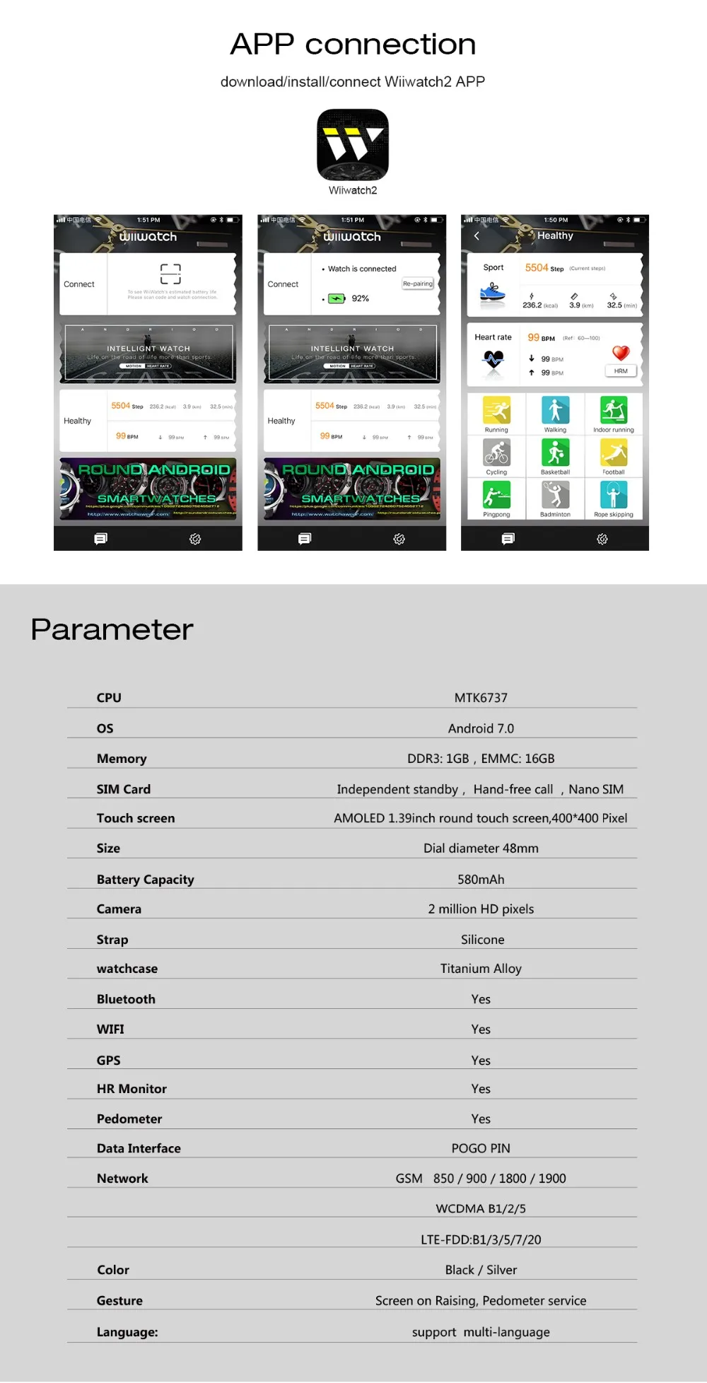 Factory Mtk 6737 Android 7.0 Smart Watch 2018 Wifi Video