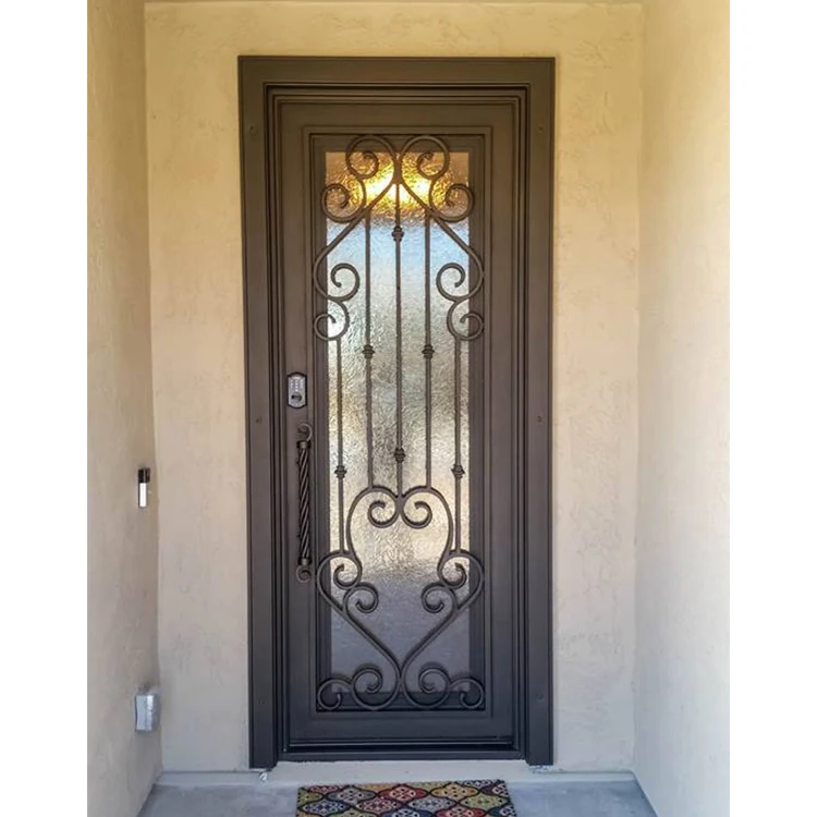 Good cheap chinese steel security doors forged apartment wrought iron single door