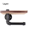 Wall Mount Toilet Paper Holder Industrial Iron Pipe Bathroom Tissue Holder with Mobile Phone Storage Shelf