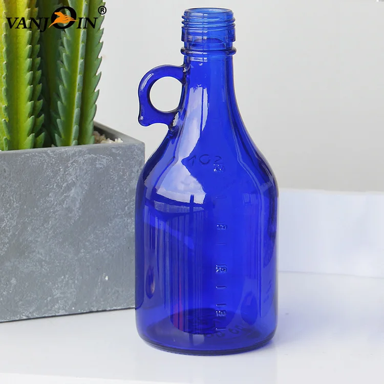 250ml 500ml 8oz 16oz Glass Cobalt Blue Beer Bottle With Small Handle