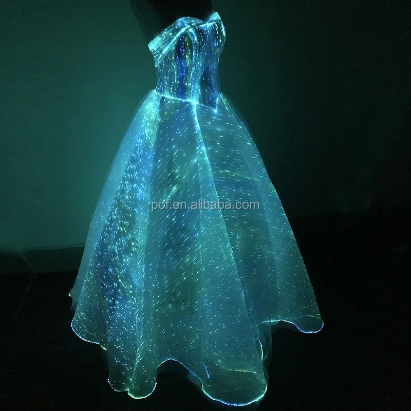 Women Light Up Optical Fabric Clothes Bridal Ball Evening Party Gown
