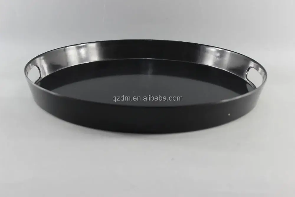 15" Melamine Round Tray , Black Round Tary