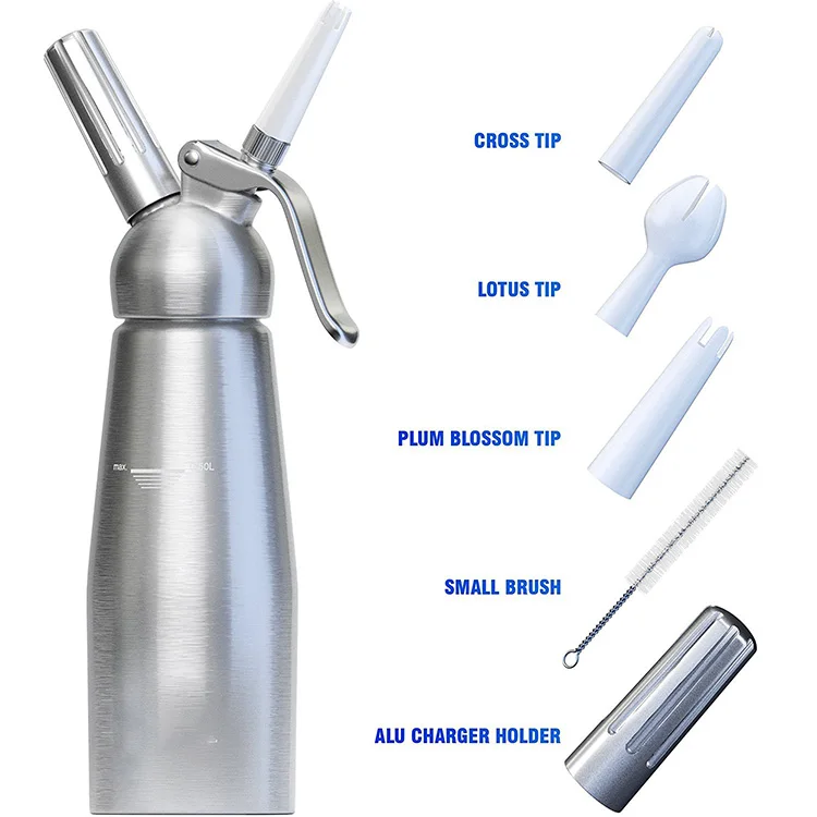Amazon Hot Selling 500ml Aluminum Laughing Gas Cream Whipper With 3