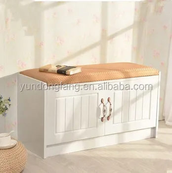 wooden shoe bench with cushion and storage