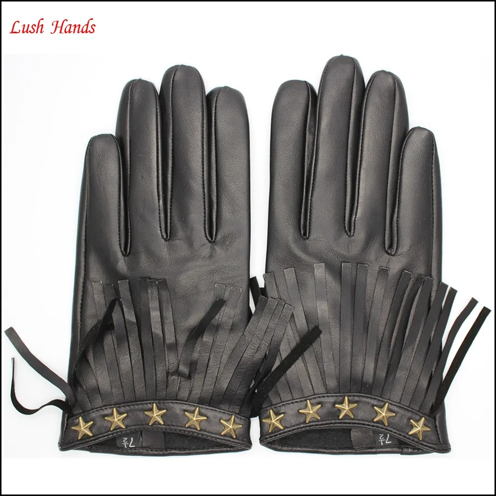 fashion ladies letaher glove with five- pointed star and tassels