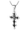 Stainless Steel Medieval Gothic Cross Pendant with Black Resin Inlay on a Stainless Steel Ball Chain