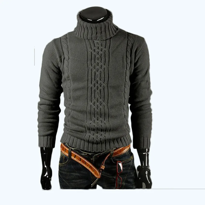 WSPLYSPJY Men Pullover Solid Color Autumn Winter High Neck Knitting Sweater