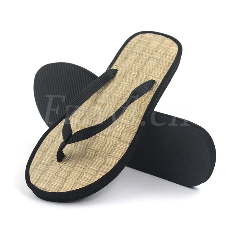 批发草垫一次性拖鞋酒店黑色翻盖fop,oem & odm ero友好型竹鞋拖鞋