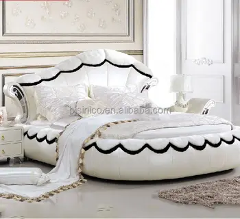 Bisini Modern White Oval Genuine Leather Bed Double Bisini Modern White Oval Genuine Leather Bed Double