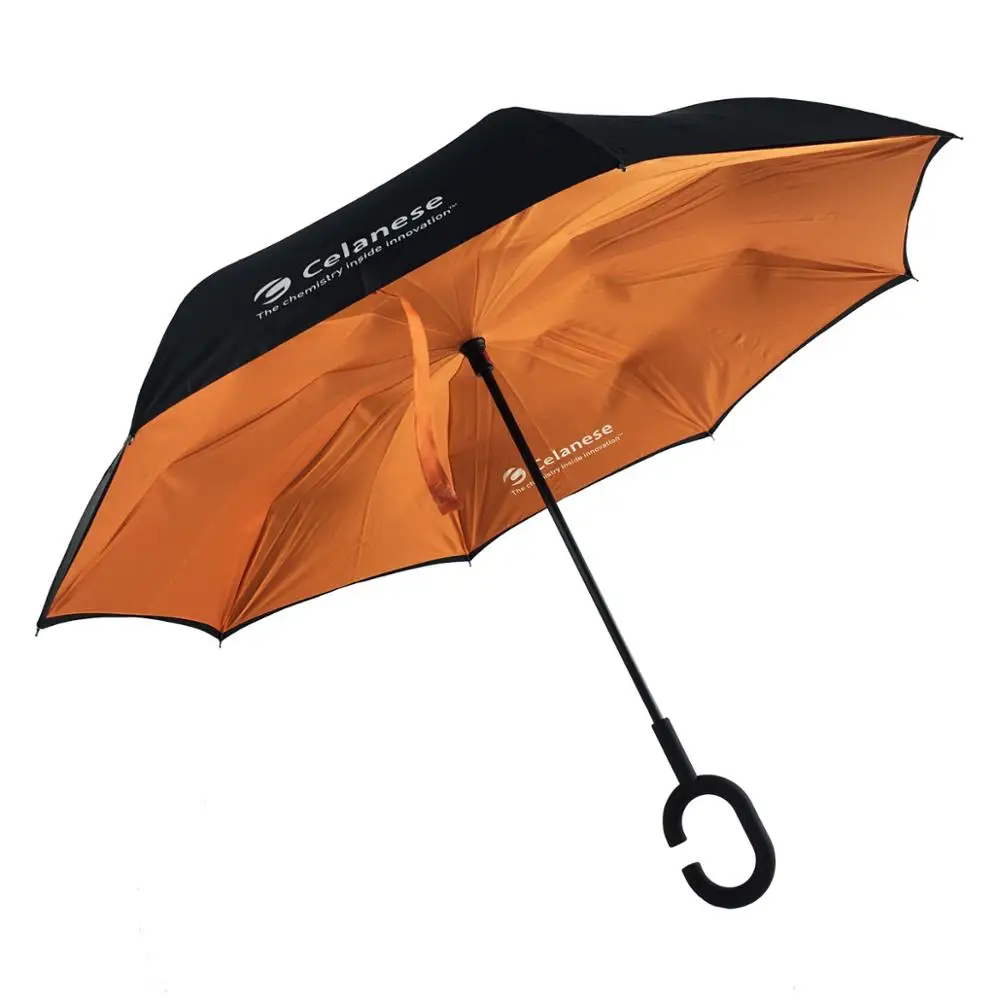 Windproof Double Layer Upside Down Inside Inverted Umbrella Reverse C-Handle New 