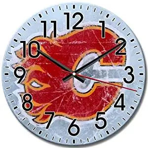 Reliable Quiet Arabic Numbers Round Wall Clock Frameless Calgary Flames 10 Inch / 25 cm Diameter